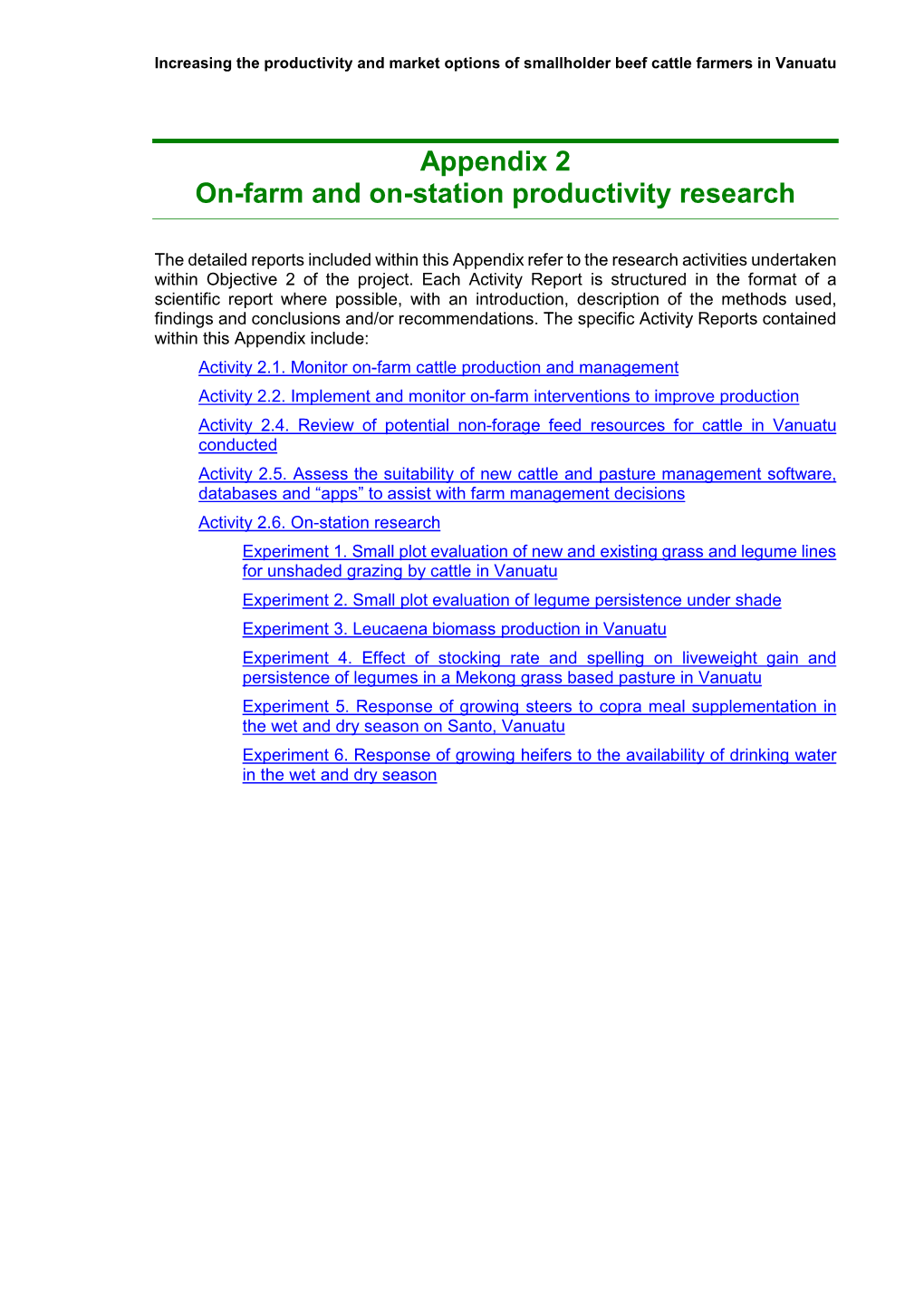 Appendix 2 On-Farm and On-Station Productivity Research