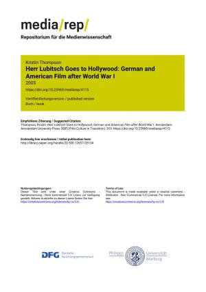 Herr Lubitsch Goes to Hollywood: German and American Film After World War I 2005