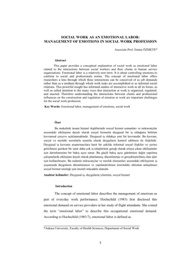 Social Work As an Emotional Labor: Management of Emotions in Social Work Profession