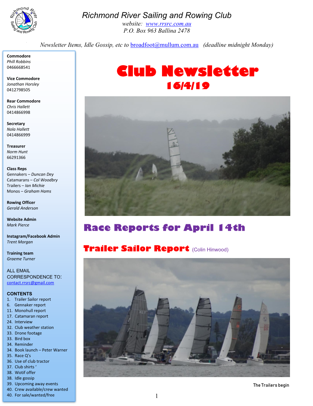 Richmond River Sailing and Rowing Club Website: P.O