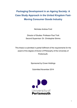 Packaging Development in an Ageing Society: a Case Study Approach in the United Kingdom Fast- Moving Consumer Goods Industry