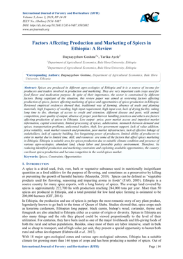 Factors Affecting Production and Marketing of Spices in Ethiopia: a Review