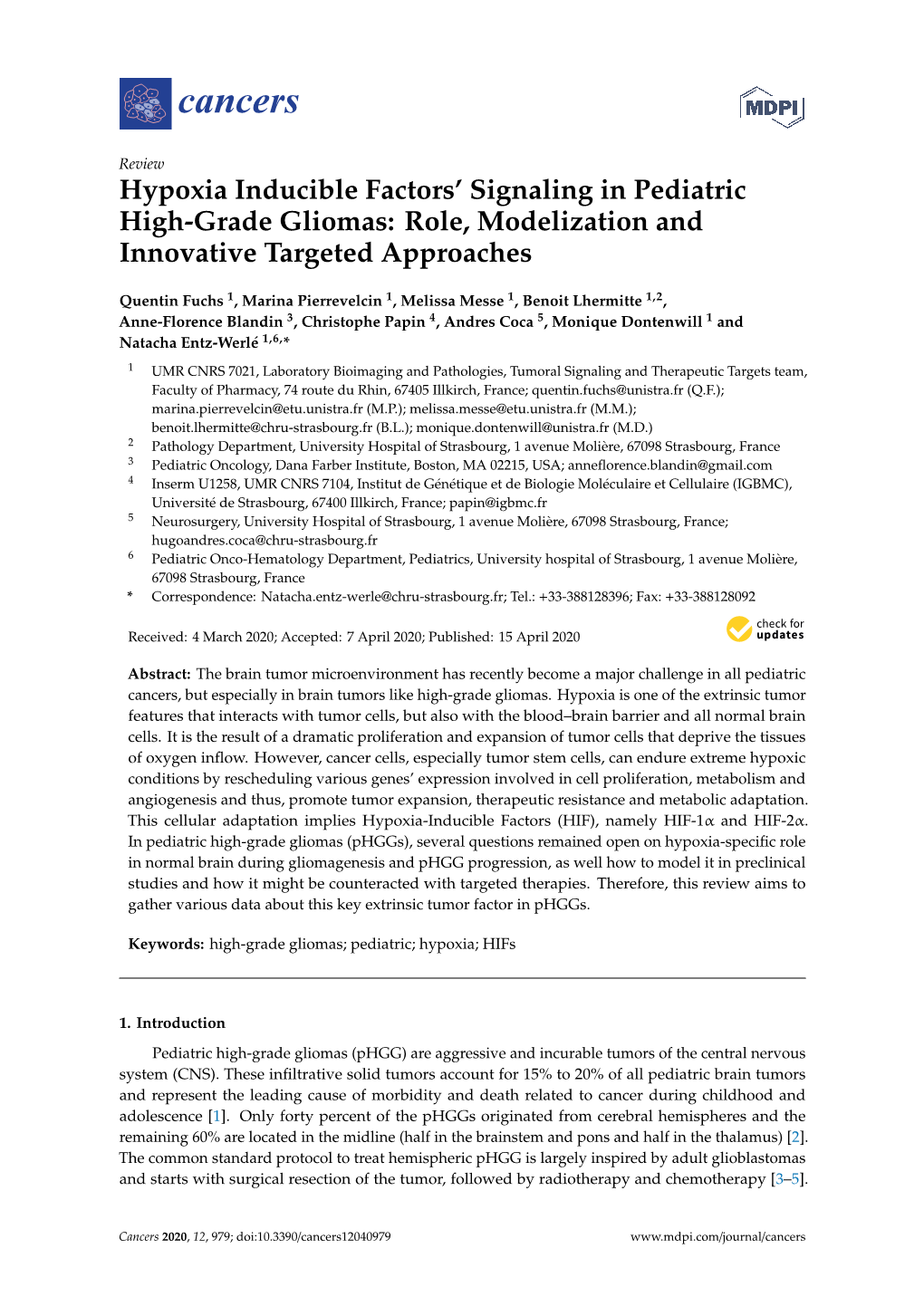 Hypoxia Inducible Factors' Signaling in Pediatric High-Grade