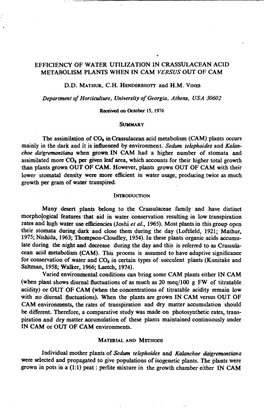 EFFICIENCY of WATER UTILIZA Non in CRASSULACEAN ACID