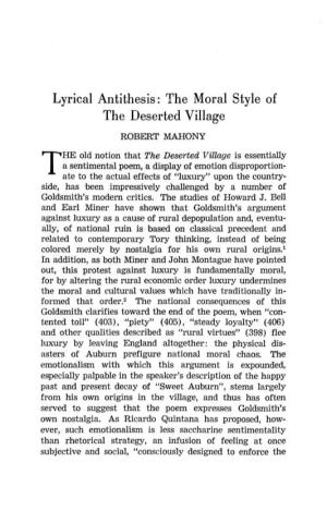 Lyrical Antithesis: the Moral Style of the Deserted Village