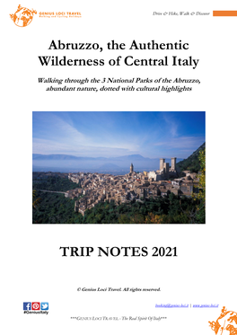 Abruzzo, the Authentic Wilderness of Central Italy TRIP NOTES 2021