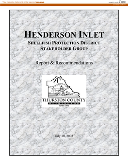Henderson Inlet Shellfish Protection District Stakeholder Group
