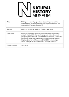 Multi-Gene-Based Phylogenetic Analysis of Oligotrich Ciliates with Emphasis on Two Dominant Groups: Cyrtostrombidiids and Strombidiids (Protozoa, Ciliophora)