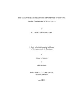 The Geographic and Economic Importance of Hunting In