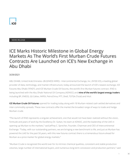 ICE Marks Historic Milestone in Global Energy Markets As the World's