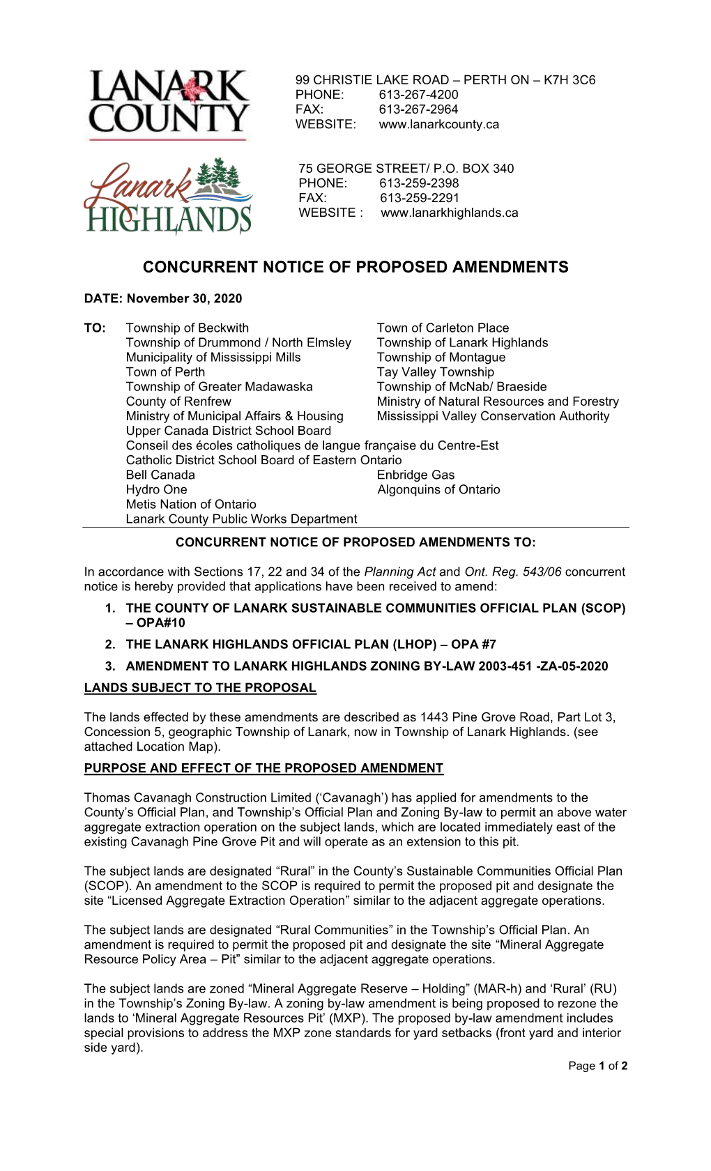Concurrent Notice of Proposed Amendments