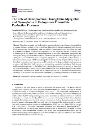Hemoglobin, Myoglobin and Neuroglobin in Endogenous Thiosulfate Production Processes