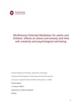 Mindfulness Oriented Meditation for Adults and Children: Effects on Stress and Anxiety and Links with Creativity and Psychological Well-Being