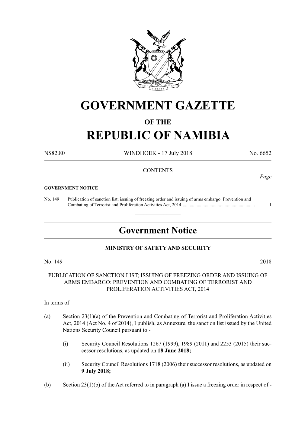 Government Gazette Republic of Namibia