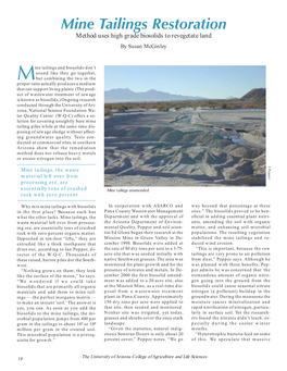 Mine Tailings Restoration Method Uses High Grade Biosolids to Revegetate Land by Susan Mcginley