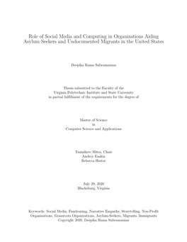 Role of Social Media and Computing in Organizations Aiding Asylum Seekers and Undocumented Migrants in the United States