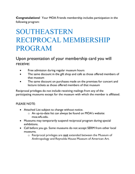 Southeastern Reciprocal Membership Program
