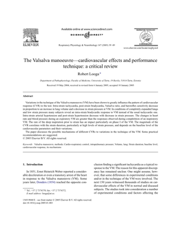 The Valsalva Manoeuvre—Cardiovascular Effects and Performance Technique: a Critical Review Robert Looga ∗