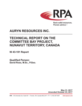 Auryn Resources Inc. Technical Report on The