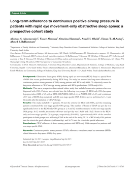 Long-Term Adherence to Continuous Positive Airway Pressure in Patients with Rapid Eye Movement-Only Obstructive Sleep Apnea: a Prospective Cohort Study