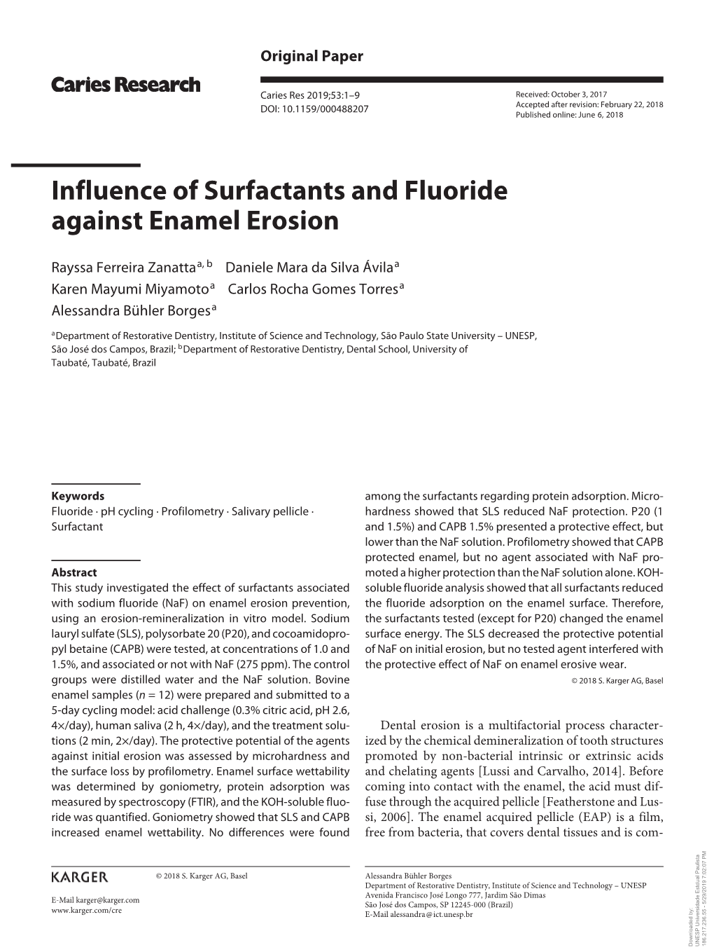 Influence of Surfactants and Fluoride Against Enamel Erosion