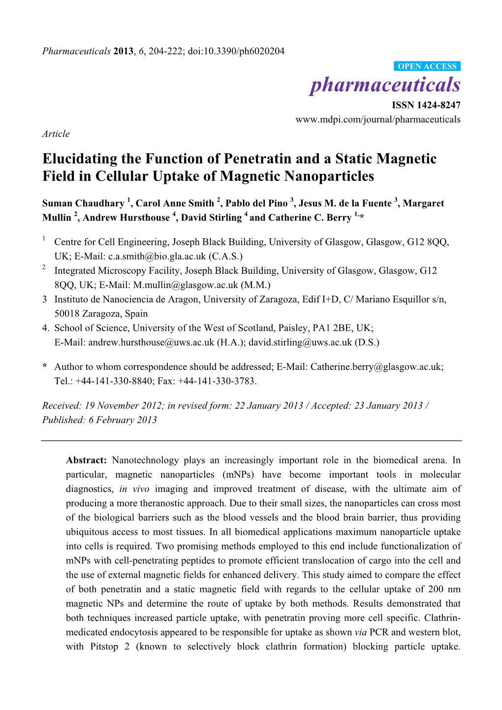 Elucidating the Function of Penetratin and a Static Magnetic Field in Cellular Uptake of Magnetic Nanoparticles