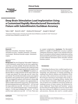 Deep Brain Stimulation Lead Implantation Using a Customized Rapidly Manufactured Stereotactic Fixture with Submillimetric Euclidean Accuracy