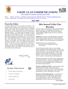 Colby Clan Newsletter