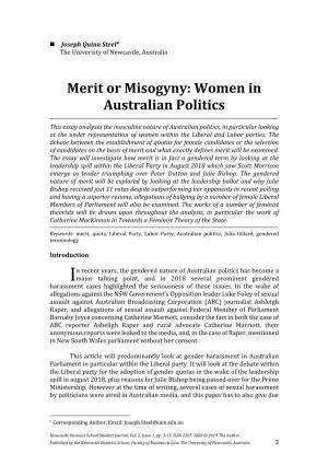 Merit Or Misogyny: Women in Australian Politics