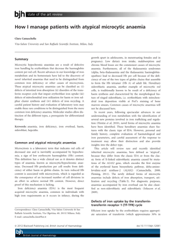 How I Manage Patients with Atypical Microcytic Anaemia