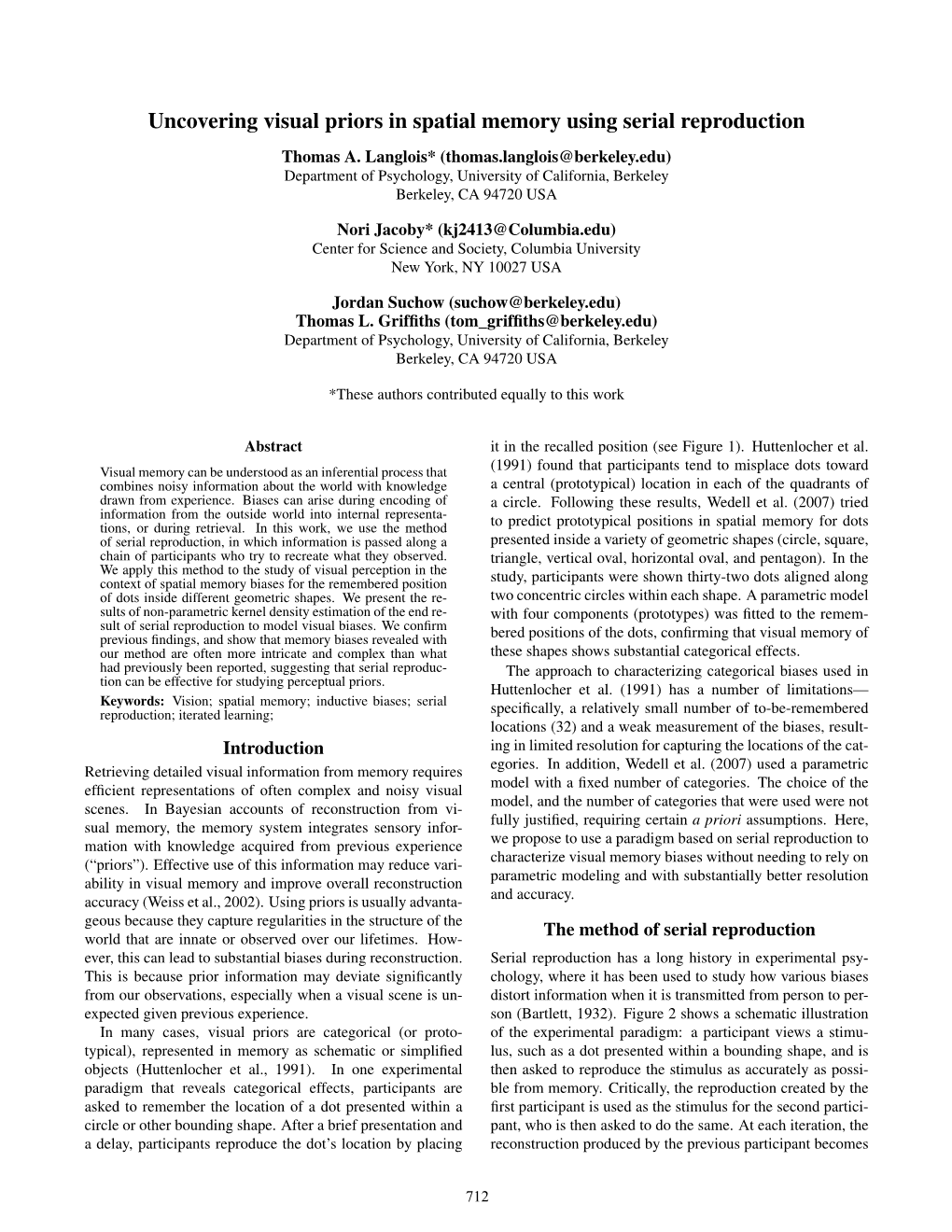 Uncovering Visual Priors in Spatial Memory Using Serial Reproduction Thomas A