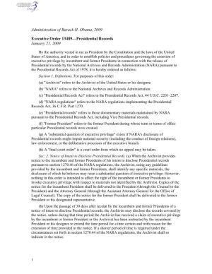 Administration of Barack H. Obama, 2009 Executive Order 13489