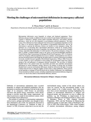 Meeting the Challenges of Micronutrient Deficiencies in Emergency-Affected Populations