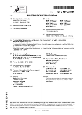 Pharmaceutical Composition for the Treatment of Mcp-1 Mediated Inflammatory Diseases