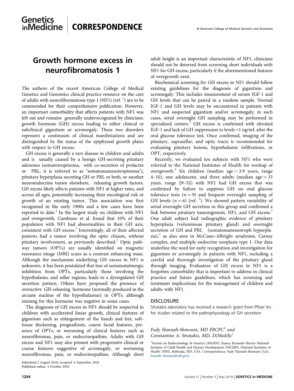 Growth Hormone Excess in Neurofibromatosis 1