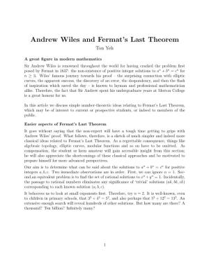 Andrew Wiles and Fermat's Last Theorem
