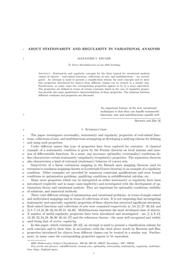ABOUT STATIONARITY and REGULARITY in VARIATIONAL ANALYSIS 1. Introduction the Paper Investigates Extremality, Stationarity and R