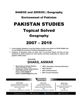 PAKISTAN STUDIES Topical Solved Geography 2007 – 2019