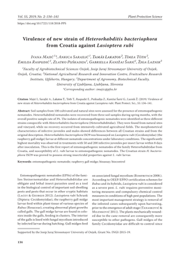 Virulence of New Strain of Heterorhabditis Bacteriophora from Croatia Against Lasioptera Rubi