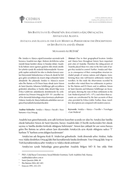 İbn Battuta Ve El-Ömeri'nin Anlatımıyla Geç Ortaçağ'da Antalya Ile Alanya