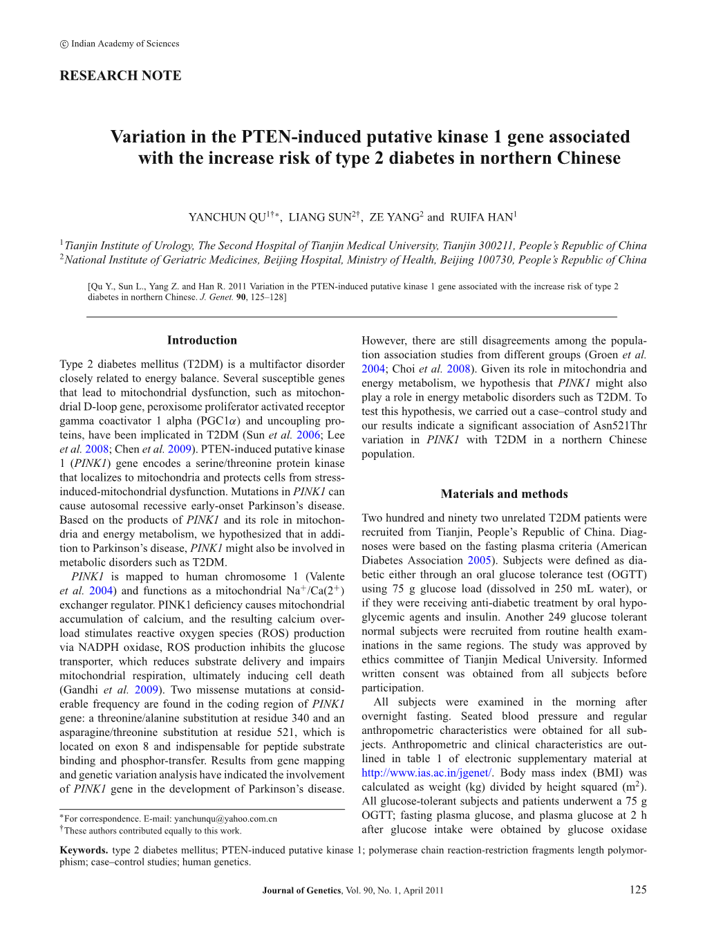 Variation in the PTEN-Induced Putative Kinase 1 Gene Associated with the Increase Risk of Type 2 Diabetes in Northern Chinese