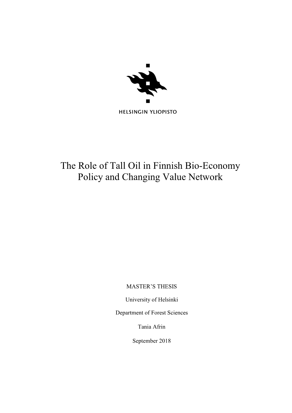 The Role of Tall Oil in Finnish Bio-Economy Policy and Changing Value Network
