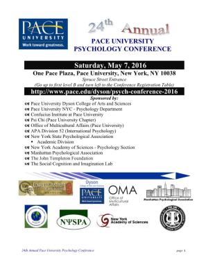 Saturday, May 7, 2016 One Pace Plaza, Pace University, New York