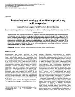 Taxonomy and Ecology of Antibiotic Producing Actinomycetes