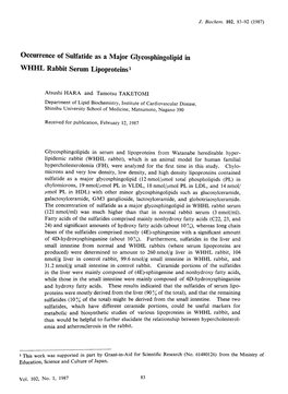 Occurrence of Sulfatide As a Major Glycosphingolipid in WHHL Rabbit Serum Lipoproteins1