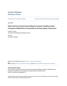 Where Internal and International Migration Intersect: Mobility and the Formation of Multi-Ethnic Communities in the Riau Islands Transit Zone