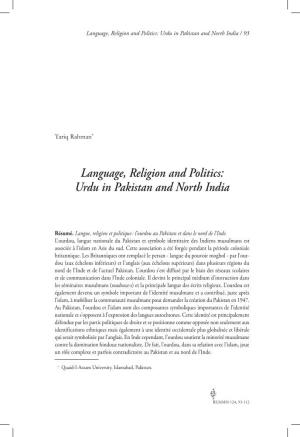 Language, Religion and Politics: Urdu in Pakistan and North India / 93