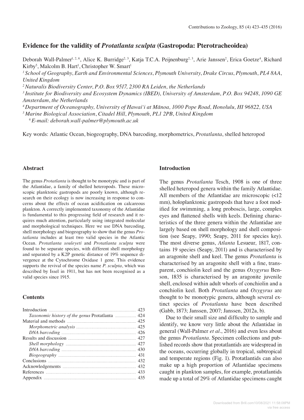 Evidence for the Validity of Protatlanta Sculpta (Gastropoda: Pterotracheoidea)