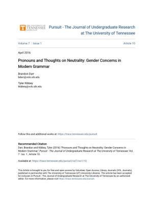 Pronouns and Thoughts on Neutrality: Gender Concerns in Modern Grammar
