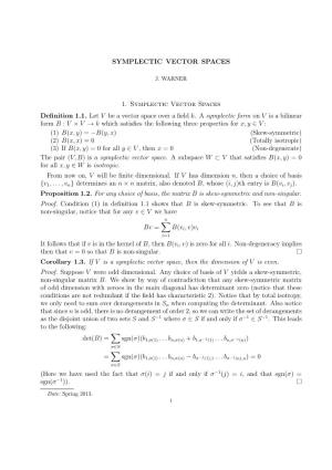 SYMPLECTIC VECTOR SPACES 1. Symplectic Vector